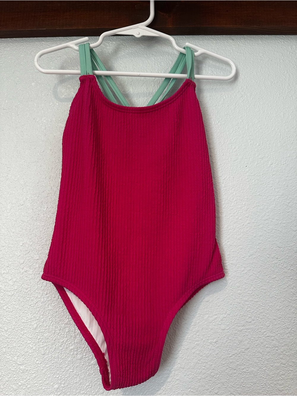 Hatley Girls Ribbed One-Piece Swim - Magenta with Mint Straps